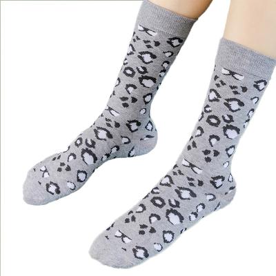 China Sexy wild street style ladies leopard print personality breathable hot sale gray pattern featuring medium short soft cotton tube socks for sale