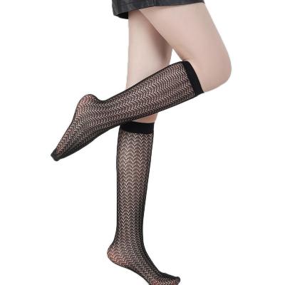 China New Hot Selling Women's High Quality Breathable Black Medium Tube Socks Elastic Fishing Net Socks Fashion Girls Sexy Pattern Lace Socks for sale