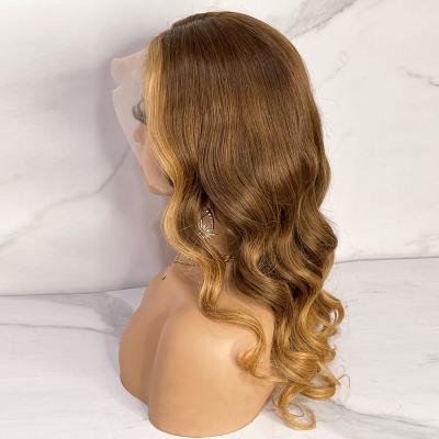 China Best Selling French Curl Virgin Brazilian Curly Virgin Hair Honey Blonde Hair Dark Roots Lace Front Wig for sale