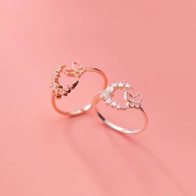 China Butterfly Romantic Cavity Moon Halo SR104-688 Open Ring Temperament Korean Sweet Diamond Female Jewelry Ring for sale