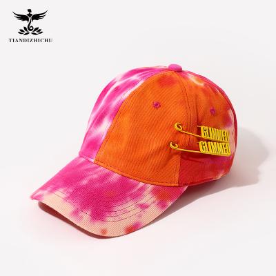 China Tie-dye crossed out washed baseball cap with diamonds, fashion visor personalized letter pin baseball cap for sale