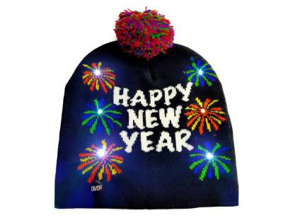 China HAPPY NEW YEAR Hat Lights Christmas COMMON Hat Knitted Hat Colorful LED Winter Warm Hat for sale