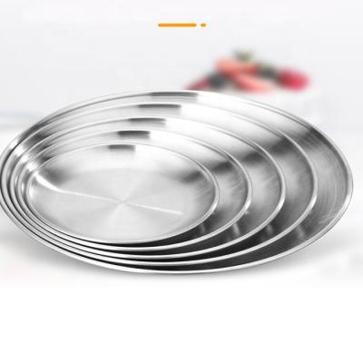 China Viable Update Factory Wholesale Custom Serving Dish Plate Stainless Steel Pizza Tray Platter Dinner Dishes for sale