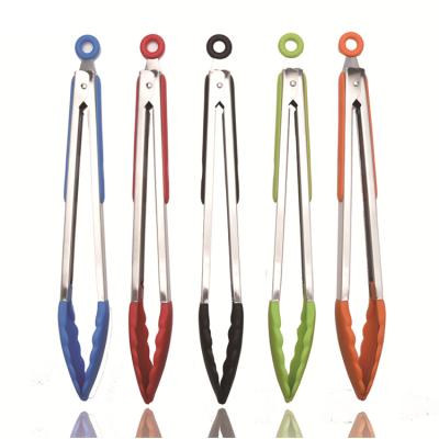 China Sustainable Stainless Steel Silicone Tips Cooking Food Tongs for Cooking, BBQ, Buffet Serving, 7/9/12 Inch Different Colors Optional for sale