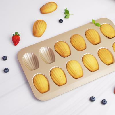 China 12 Cups Disposable Madeleine Pan Nonstick Carbon Steel Shell Form Cake Mold Baking Pan for sale