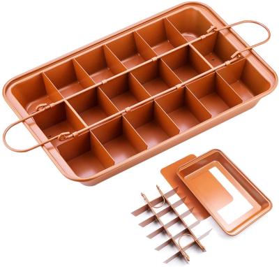 China Sustainable Popular 12 Inch Copper Amazon Brownie Baking Pan Cutter Nonstick with Built-in Slicer and Drop Bottom for sale