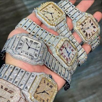 China Handmade Diamond Tester VVS Moissanite Diamond Iced Out Luxury Mechanical Digital Automatic Date Hip Hop Shift Setting Watch for sale