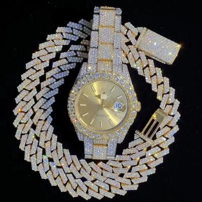 China Superb Custom Watch Buss Clone Rollie Auto Date Bottom VVS Moissanite Diamond Iced Out Brand Watch for sale