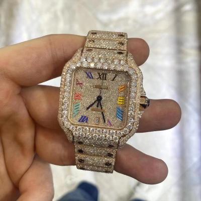 China Colorful Roma Numbers Mens Womens Moissanite Iced Out Diamond Gold Brand Watch For Automatic Date Custom for sale