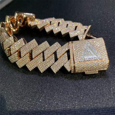 China Silver 925 Diamond Cuban Chain Bussdown Cuban Link VVS Moissanite Bracelet Hiphop Hip Hop for sale