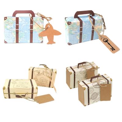 China Handmade Mini Travel Suitcase Candy Box Paper Chocolate Favor Gift Box Packaging Bag Wedding Birthday Party Decoration for sale