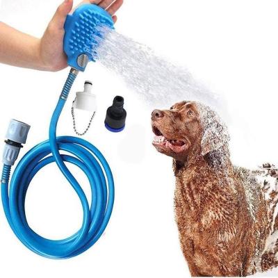 China Adjustable Blue Silicone Pet Massage Shower Head Handheld Brush Mitt Stocked for sale