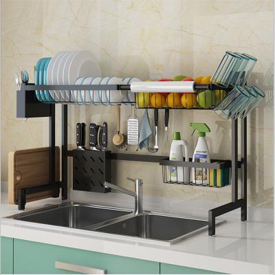 China Sustainable New Upgrade Added Paper Towel Rack Stainless Steel Glass Dish Drying Rack Black for sale