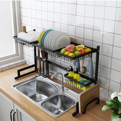 China Viable Dish Drying Rack Over Sink Display Rack Drain Rack Stainless Steel Kitchen Supplies Storage Rack (Black) for sale