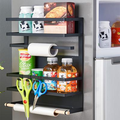 China 2019 new product 4tiers viable hot sale magnetic frigde rack kitchen storage shelves spice rack black and white color can choose for sale