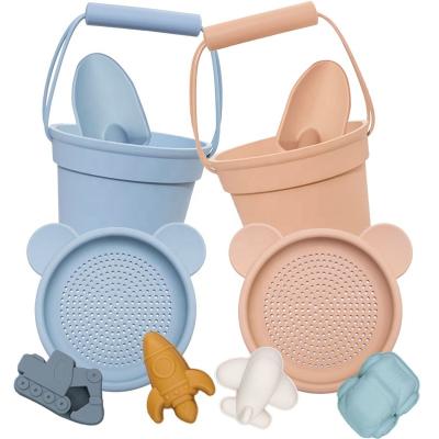 China Summer Toys BPA FREE Silicone Beach Sand Toys Outdoor Bucket and Shovel Bucket Toys Portable Sets Kids Play With Hourglass Accessories Mold for sale