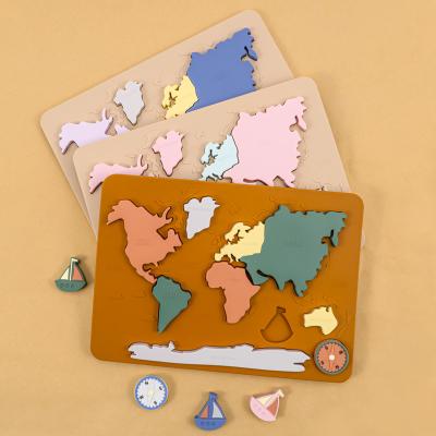 China New Non-Toxic Personalized Silicone Baby Continents and Ocean Map Puzzle Montessori Kids Geometry Educational Sensory Baby Gift for sale