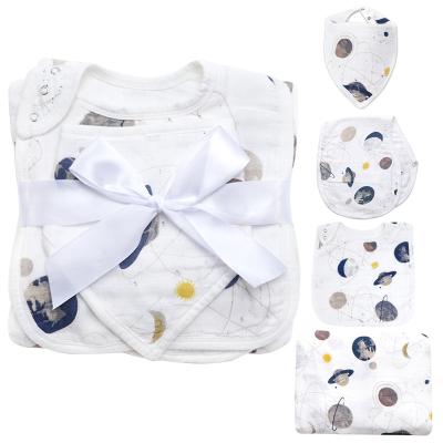 China 2019 Breathable Baby Bib Girls Boys Newborn Baby Wraps Blanket 4pcs Set for sale