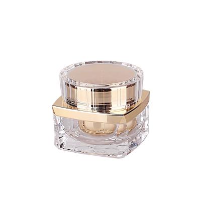 China Luxury Silver Cosmetic Packaging 15g 30g Gold Acrylic Cream Jar Container Skin Care Like Plastic Square Jars 50g for sale