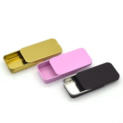 China Custom Black Silver Rectangular Cosmetic Slide Cover Metal Tin For Perfume Lip Balm Solid Cream Container for sale