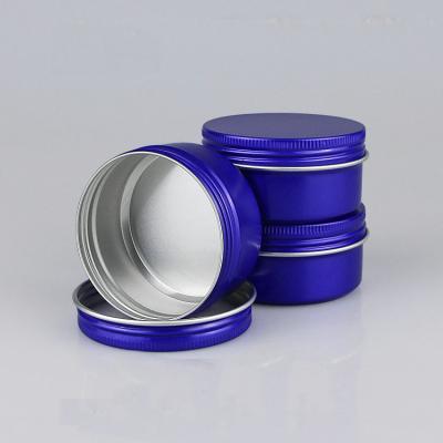 China 2022 cosmetics hot sale 80g blue threaded round aluminum box metal box for sale