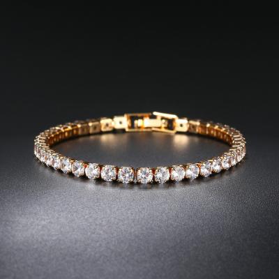 China 2021 Trendy Hiphop 4MM 18K Gold Plated Round Cut Zircon Hip Hop Jewelry 1 Row Tennis Bracelets for sale