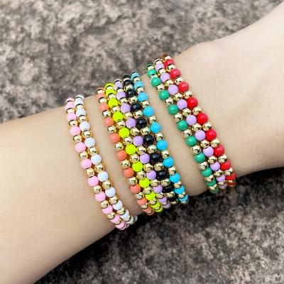 China Lead Free Nickel Free Handmade Round Beaded Bracelets Women Girls Bohemia Elastic Colorful Beads Bracelets Wholesale for sale