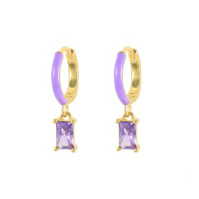 China FASHIONABLE Hot Sale 925 Sterling Silver Earring Gold Plated Oil Drip Colorful Zircon Jewelry for sale