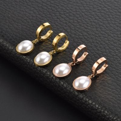 China TRENDY High End 18K Gold Plated Fashion Huggie Earrings Women Elegent Simple Pearl Drop Earrings Wholesale for sale