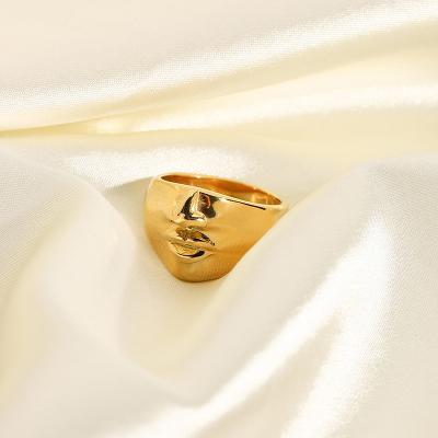 China FASHIONABLE Personality Abstract Face Ring 18k Gold Plated Stainless Steel Face Rings Waterproof Rings for sale