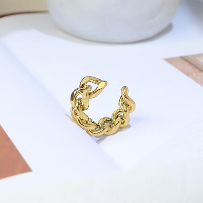 China New Vintage Mens Womens Vintage Adjustable Gold Plated Stainless Steel Hollow Twist Chain Ring for sale