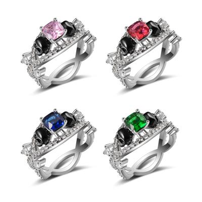 China Wholesale European Skull Two Color Zircon Hiphop Fashion Ring Color Separation Diamond Ring Jewelry for sale