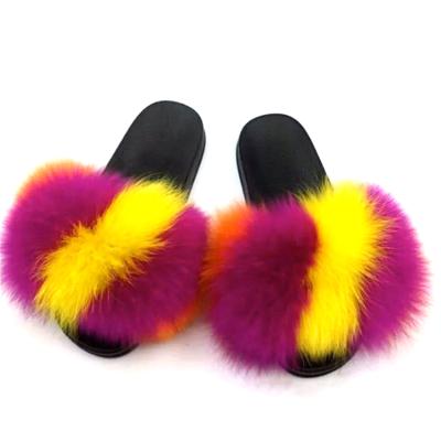 China Fashion Trend Real Fox Fur Big Fur Slippers Slides Slipper for sale