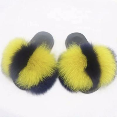 China Fashion Trend Colorful Women Real Fox Fur Slippers With Logo Customized for sale