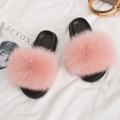 China Fashion Trend Fox Fur Slides Slippers Flip Flop Faux Thong for sale