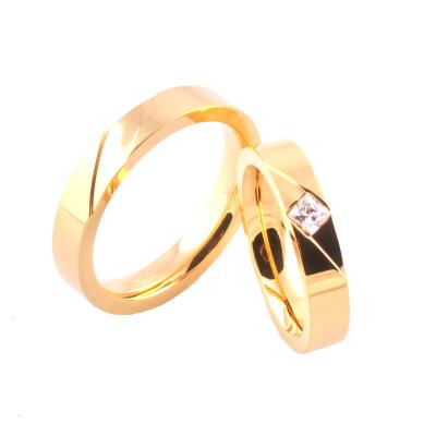 China Stainless Steel 4MM Lovers Wedding Ring With Square Zircon IP Gold Plated for sale