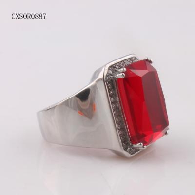 China Mens Stainless Steel Natural Stone Rings TRENDY Wedding Engagement With Big Red Agate for sale