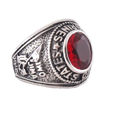 China Ring Stainless Steel Military Rings with red stone for sale