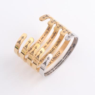 China CLASSIC Inspired Bracelets Women Engraved Personalized Stainless Steel Custom Letters Open Cuff Bracelet for sale