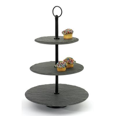 China New product restaurant plate set, multi-layer sushi slate fruit plate, round slate roller coaster rack for sale