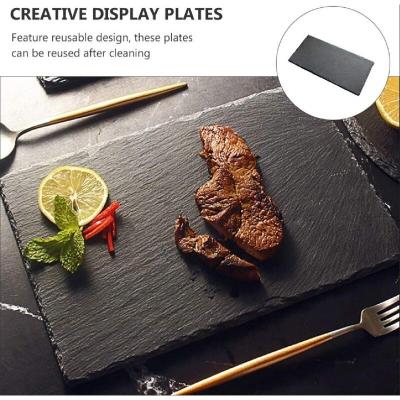 China New Products Catering Plates Slate,round stone black slate plate dinner with knife,Japanese Wedding Decoration Dishes And Plate for sale