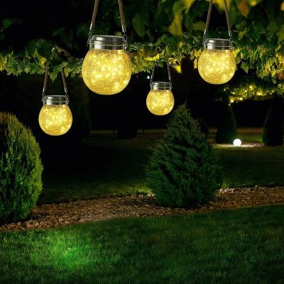 China Hemp Rope Lights Garden Solar Lantern Hanging Glass Jar Light Led Lights Warm White Solar Outdoor Color Glass Jar Lamp for sale