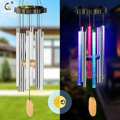 China Factory Wholesale Minimalist Color Changing LED Wind Chime Bells Lamp Solar Powered Garden Wind Chimes Lights for sale