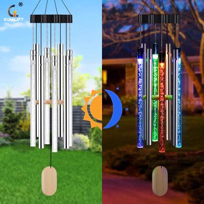 China Garden Outdoor Garden Decor Metal Tube Wind Bell Lights Aluminum Wind Rings Solar Lamp for sale