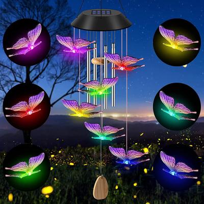 China Minimalist Waterproof Outdoor Color Changing Solar Power Wind Chime Light Moving Wind Bell Lamp for sale