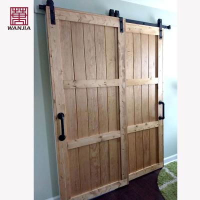 China Sound Insulation WANJIA Customized Wood Plastic Sliding Barn Glass Door Interior Exterior Barn Solid Wood Door for sale