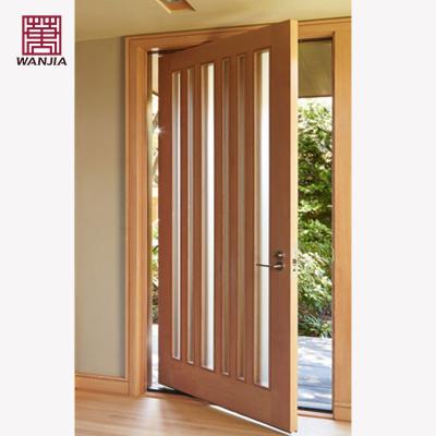 China Sound Insulation WANJIA Customized Wood Pivot Entrance Door Replacement Soundproof Modern Entrance Wooden Door for sale