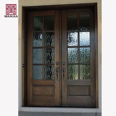 China Sound Insulation WANJIA Wood Front Door Entry French Style Customized Simple Designs Single Double Solid Wooden Door for sale