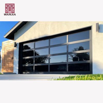 China Sound Insulation WANJIA Customized Modern Glass Garage Door Design Vertical Bifold Overhead Sectional Garage Door for sale