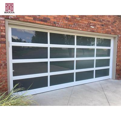 China Sound Insulation WANJIA Custom Modern Glass Garage Door Aluminum Roll Up Residential Automatic Garage Doors for sale